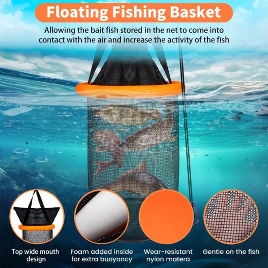 Floating Fishing Net with Handle Large Capacity Heavy Duty Fish Locating Catching Guard Net Fishing Protection Collection