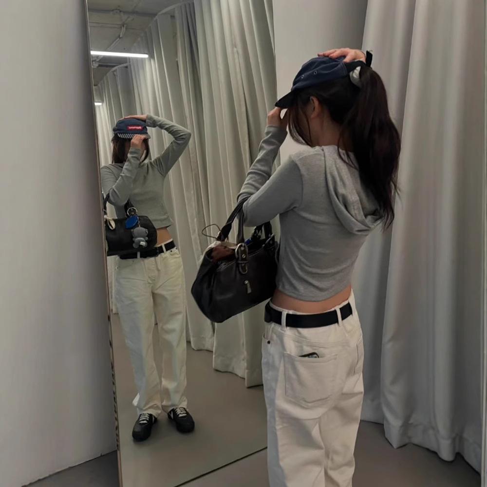 2024 Retro Glow Slim Hooded Осенняя толстовка: Повседневный корейский хлопковый топ