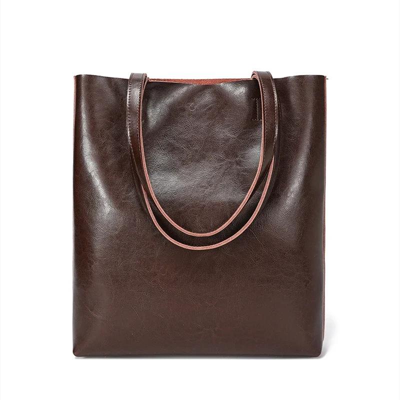 Ladies Cow Genuine Leather Shoulder Bags Women Cowhide Retro Fashion Handbags Female Large Vintage Office Tote Bags For Ladies