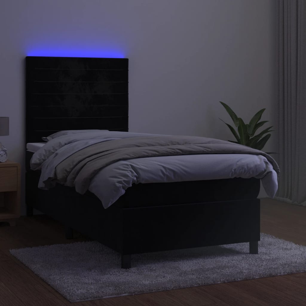 Vidaxl Łóżko Kontynentalne Z Materacem I Led, Czarny Aksamit 80X200 Cm