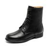Genuine Side Short [ZUYEE] Women's Lace-up Boots, Leather, Flat, Zip, Lace-up Boots, Boots, Black, 24.0cm