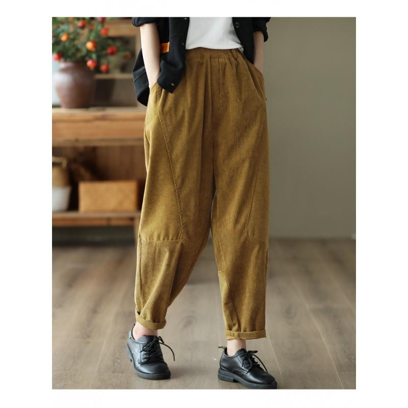 Весна и осень Литература и искусство Ретро Хлопок Вельвет Шаровары Женские Утягивающие Женские Брюки Повседневные Бархатные Брюки
