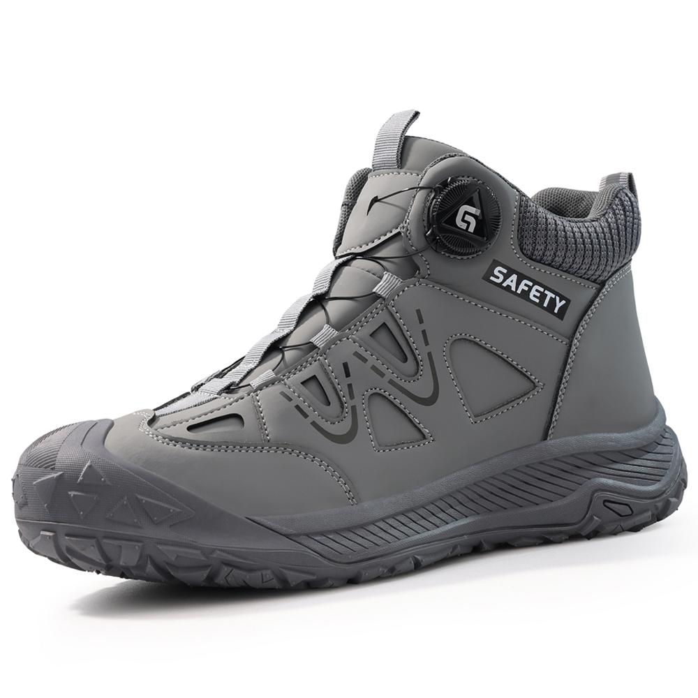 Качественная защитная обувь Мужские ботинки Вращающаяся кнопка Рабочие ботинки Ботинки со стальным подноском водонепроницаемые кожаные ботинки Мужская защитная обувь Нескользящая