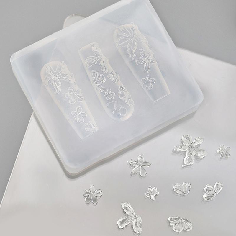 Силиконовая форма для резьбы по ногтям в виде цветка и бабочки, 3D-пластина для штамповки, трафареты для ногтей, инструменты для маникюра с УФ-гелем для самостоятельного изготовления, любители нейл-арта