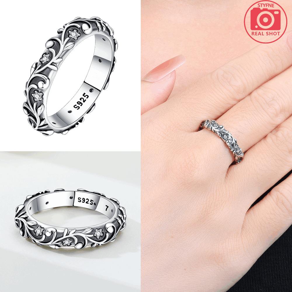 Original Ring S925 Silver Vintage White Zirconia Ring Floral Patterns Woman's Ring Anniversary Delicate Gift Accessory
