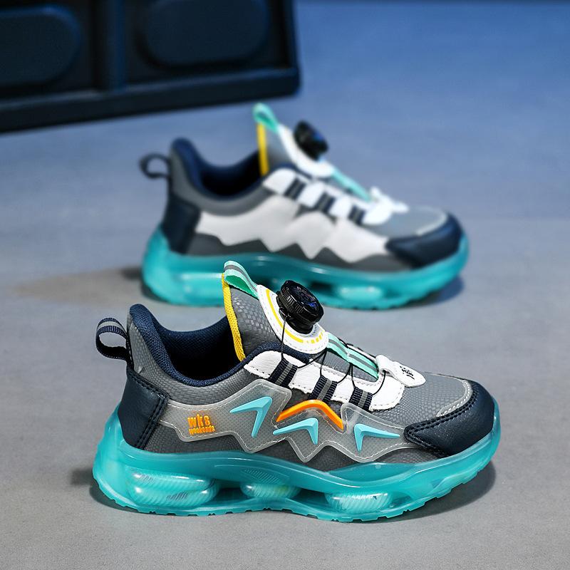 7288 кожаные водонепроницаемые детские спортивные туфли для детей среднего и старшего возраста мальчиков мужские 2025 новый вращающаяся кнопка тренд повседневные беговые