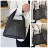 Large Capacity Mesh Tote Beach Bag Casual Bath Storage Handbag Cosmetic Zipper Pouch  Beach