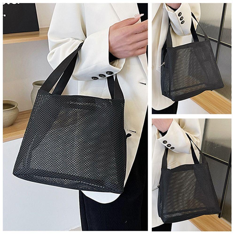 Large Capacity Mesh Tote Beach Bag Casual Bath Storage Handbag Cosmetic Zipper Pouch  Beach