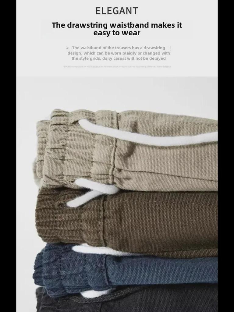 Однотонный мужской японский прямой комбинезон - модный гонконгский стиль, свободный крой, широкие повседневные брюки с карманами