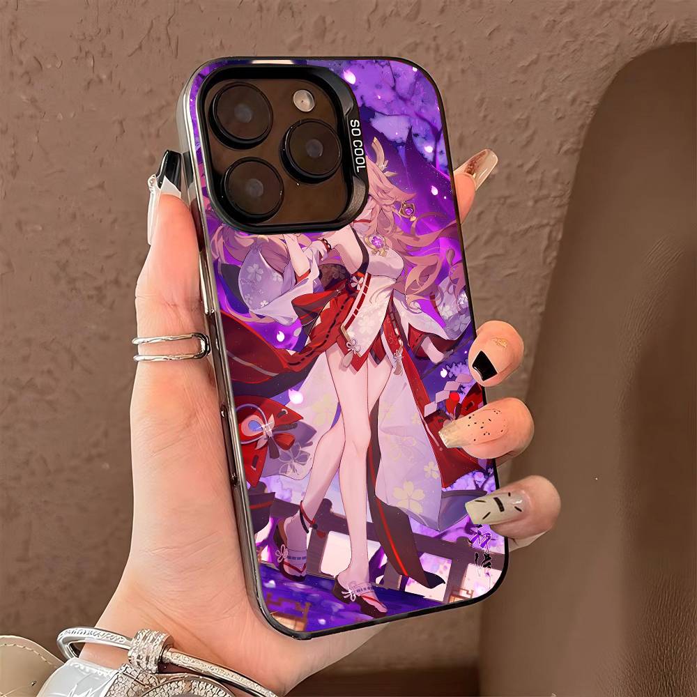 Чехол для телефона Yae Miko Genshin Impact для iPhone 17 17Air 16 15 14 13 12 11 Pro Max Plus Цветной Серебристый