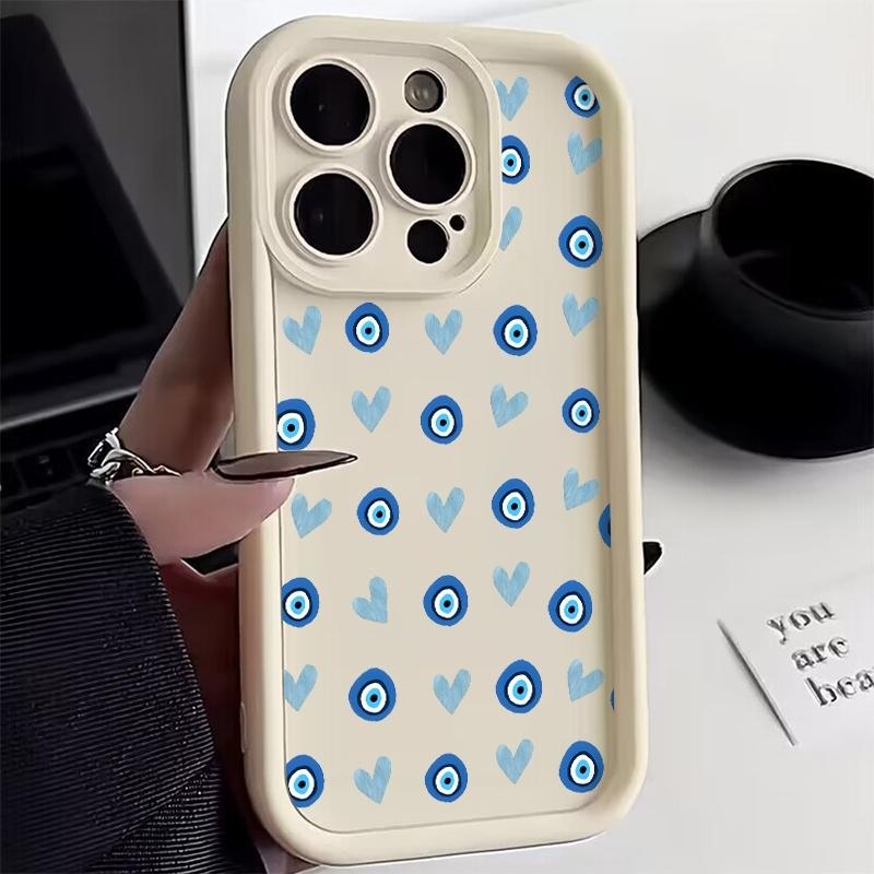 Чехол для телефона Синий с узором Глаза в форме сердца Для iPhone 17 16 Pro Max 11 13 12 14 15 8 7 Plus XS XR X 16E 17E Ударопрочный Мягкий чехол