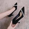 High Heel Shoes Women Spring Rhinestone Pointed Thin Heel Black Dress Shoes Stiletto Pumps