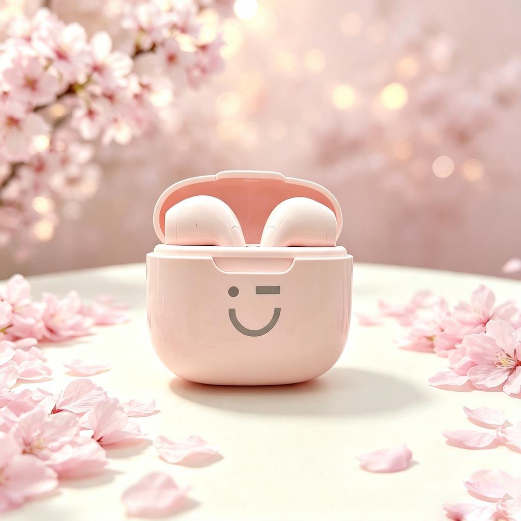 Xiaomi Kawaii Romantic Pastel Wireless Bluetooth Earphones With Lovely Smiling Mouth Pattern Touch Control Clear Stereo Sound Mini Port