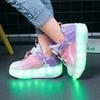 Четырехколесные новые сетчатые светодиодные прогулочные туфли с вращающейся кнопкой детские роликовые коньки обувь для девочек прогулочные туфли для мальчиков