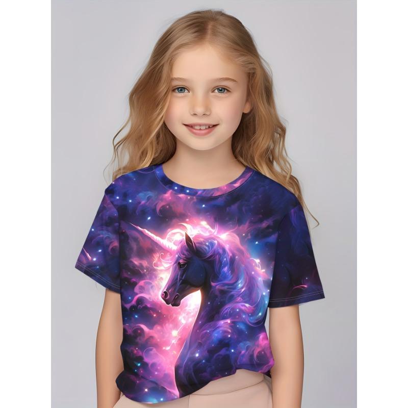 Детская одежда для девочек с очаровательным 3D-принтом «Сказка», футболки с короткими рукавами, удобные повседневные футболки с круглым вырезом, детская одежда для девочек