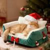 Christmas Cat Bed Fluffy Pet Sofa Bed with Removable Washable Cover Cozy Plush Cat Sofa for Winter Holiday Indoor Cats Rest Play