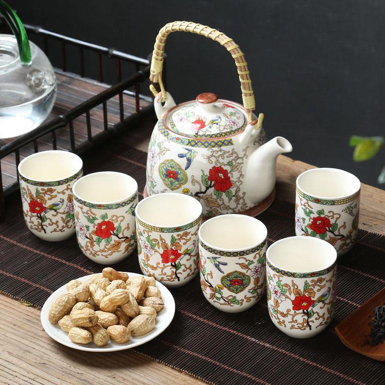 1 чайник, 6 чашек, большой чайник, поднос для чая, керамический сине-белый фарфоровый горшок с кунг-фу, простой бытовой чайный сервиз
