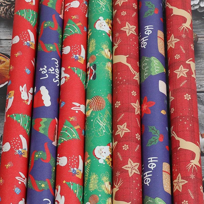 10M/roll Kraft Christmas Wrapping Paper Cartoon Santa Claus Elk Gift Box Packaging Material New Year Xmas Party Diy Decoration