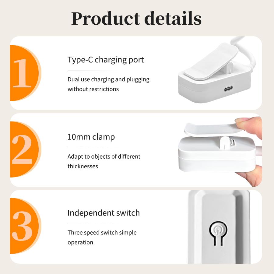 Xiaomi LED USB charging desk lamp with Clip Eye Protection Portable Book Light 3 Colors Night Light Student Bedside Study Reading Lamp