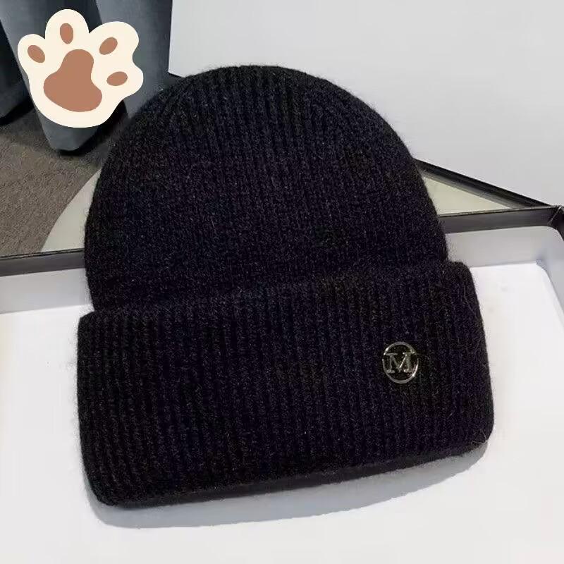 Зимняя вязаная шерстяная шапка 2024 года с бархатной подкладкой — теплые, модные и универсальные наушники для большой окружности головы