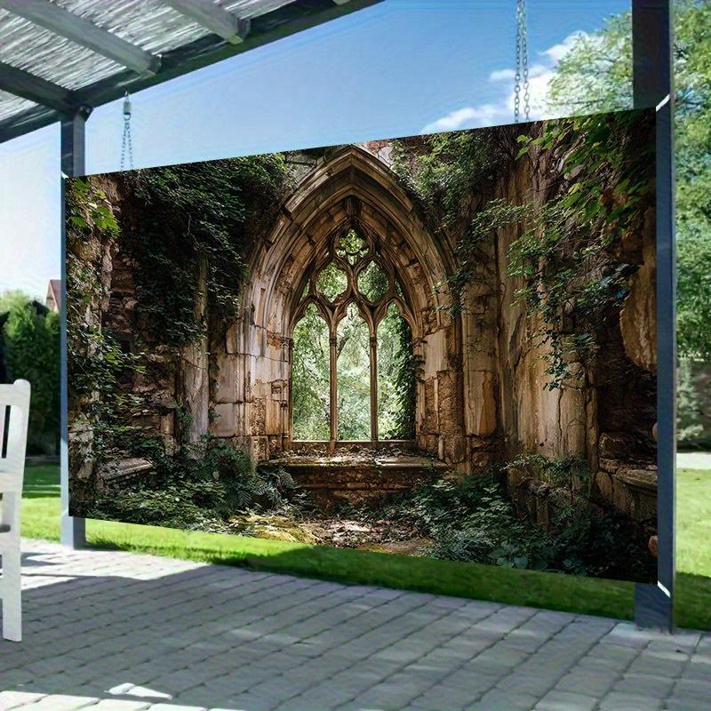 A 2D flat graphic banner 1 piece. The background of the picture is Gothic ruins. It is suitable for photography and events.