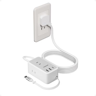 Стильный USB-C удлинитель 2 м, Сетевой фильтр, Розетка-разветвитель, Розетка в виде осьминога, Настольная розетка, USB-C, Встроенный выдвижной кабель, Совместимость с PD, Тонкий, TE