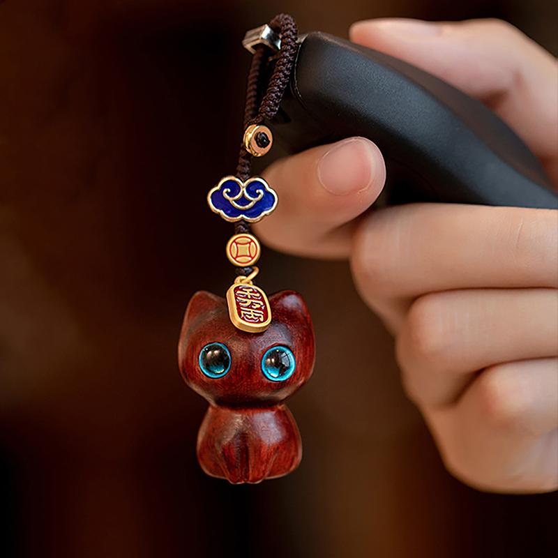 Милый аниме-кошачий брелок для женщин и мужчин, цепочка для мобильного телефона, сумка, деревянная подвеска, индивидуальные креативные ювелирные аксессуары