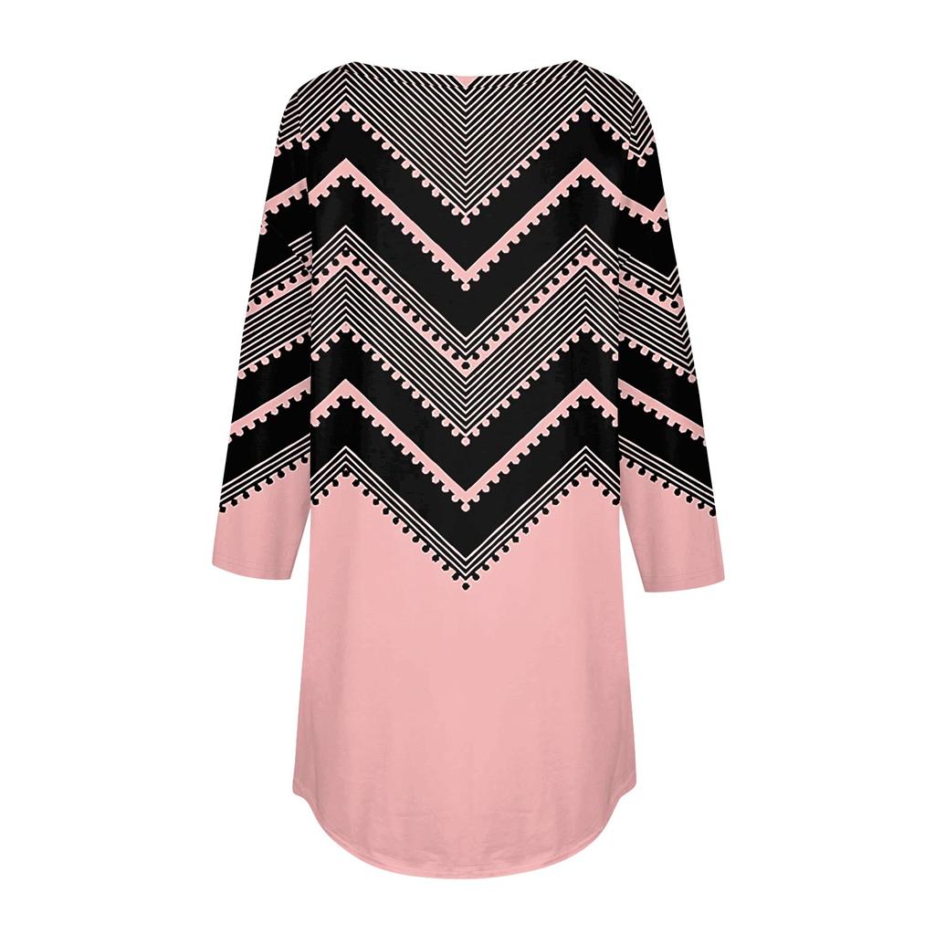 Women's Loose Round Neck Print 3/4 Sleeve T-Shirt Top Pullover
