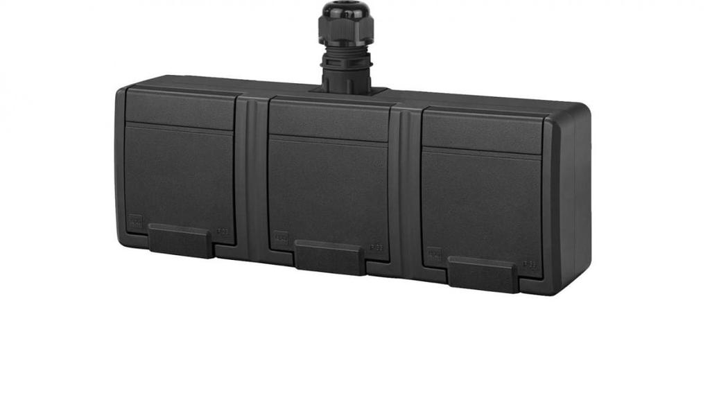 Aquant 2K Triple Surface-Mounted Socket With Grounding 3X2P+Z Ip65 Anthracite 5043-67