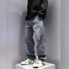 Мужские мешковатые рваные джинсы Мода Хип-хоп Дыра Уличная одежда Потертые Выстиранные Брюки Прямые Свободные Американские Джинсовые Брюки