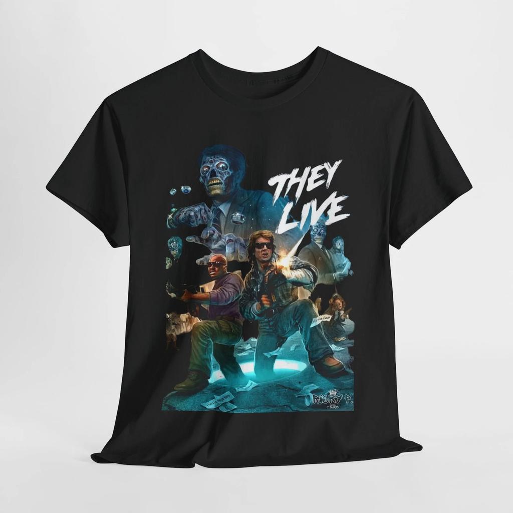 John Carpenter's They Live 1988 Movie 100% Cotton T-shirt Mens Tees Top Unisex Heavy Cotton Tee