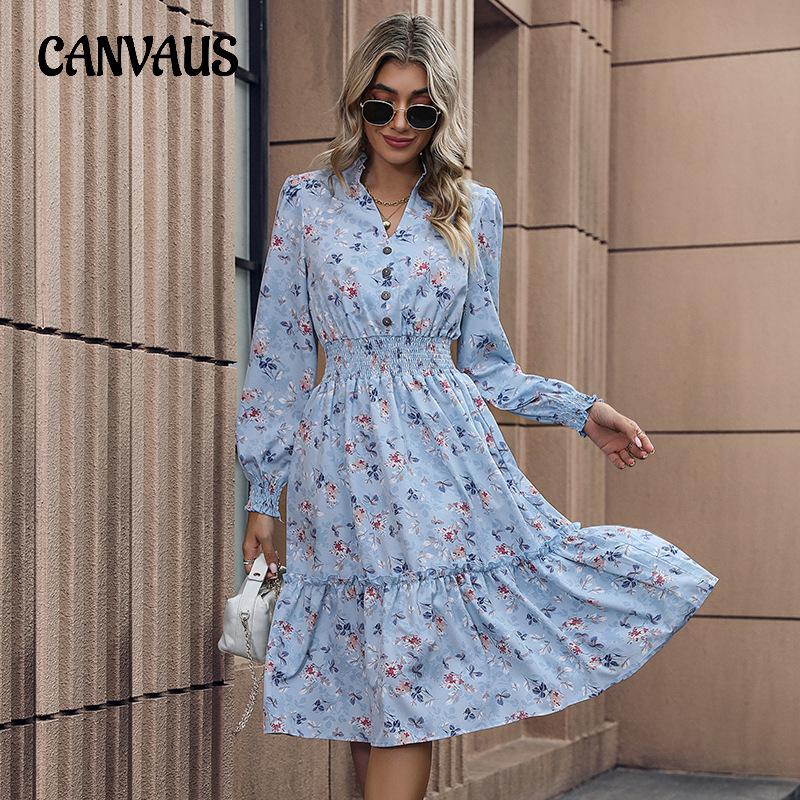 Платье с принтом. Весенние и осенние женские темпераментные платья с длинными рукавами. Элегантные платья с цветочным принтом.