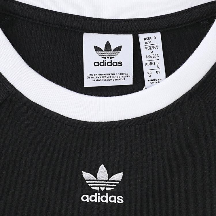 adidas Удобная футболка с круглым вырезом и вышитым логотипом в полоску с цветными блоками, женские топы, черный JC8703