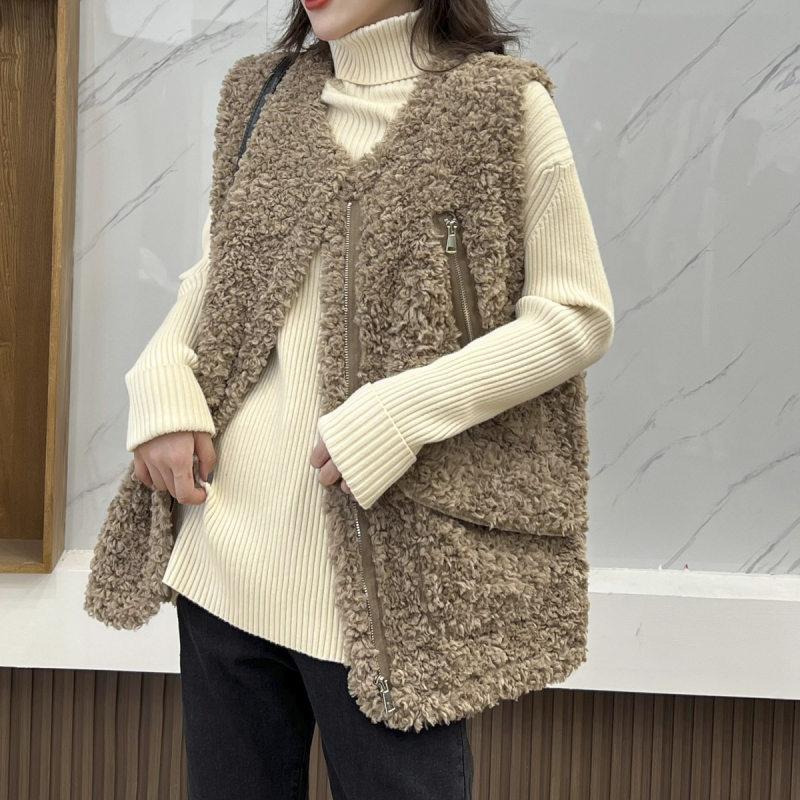 Осень и зима новый жилет без рукавов из овечьей шерсти женский корейский вариант модного жилета жилет универсальный темперамент пальто