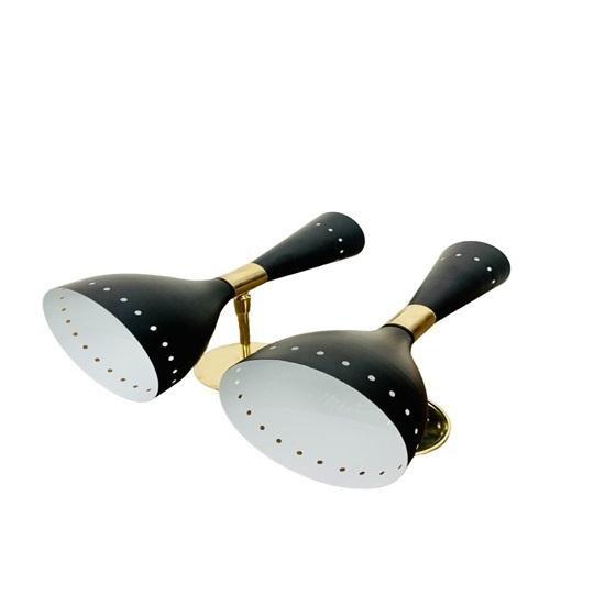Черный латунный итальянский настенный бра Diabolo середины 1950-х годов, пара лампочек, настенный бра на заказ