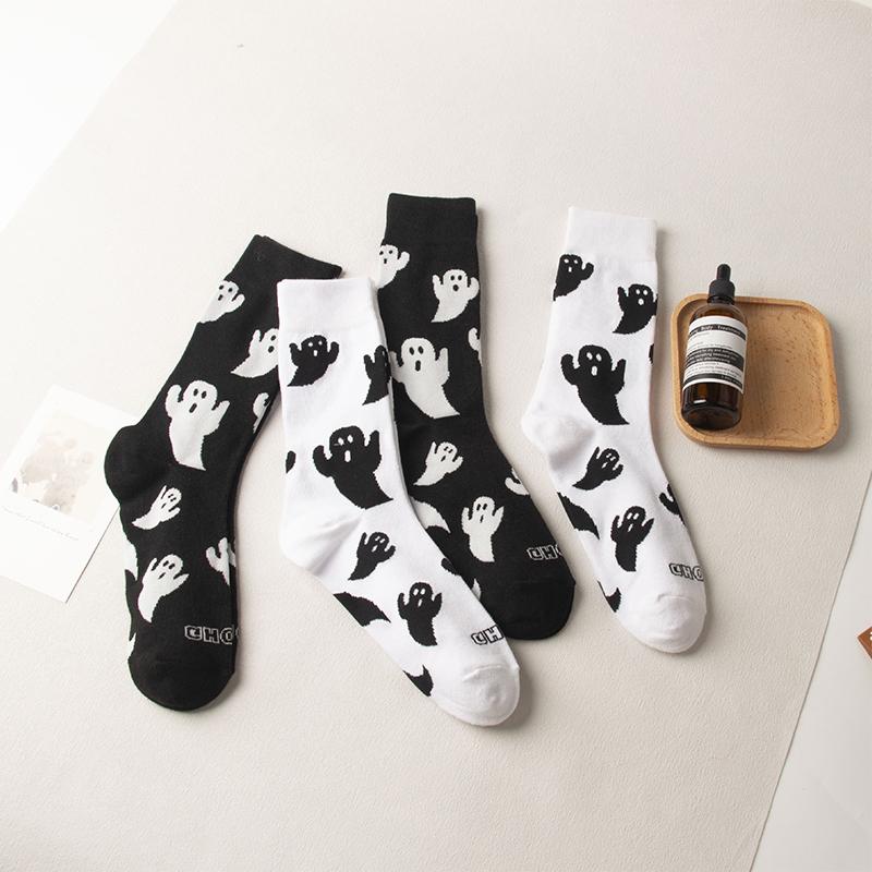1Pair Halloween Middle Tube Socks Cute Cartoon Ghost Socks Unisex Autumn Winter Warm Socks Couple Gifts
