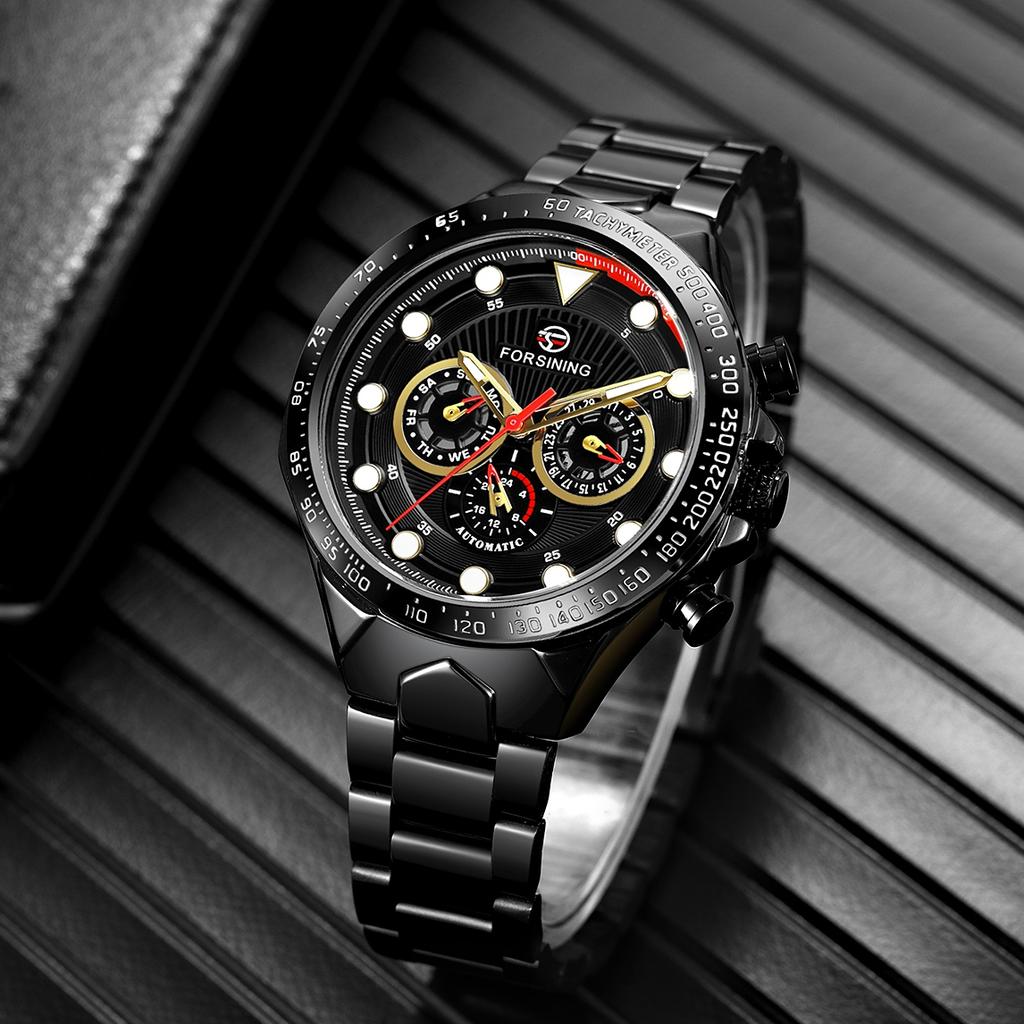 Forsining Luxury Waterproof Mechanical Large Man Watches Stainless Steel Automatic Movement Chronograph Wristwatch
