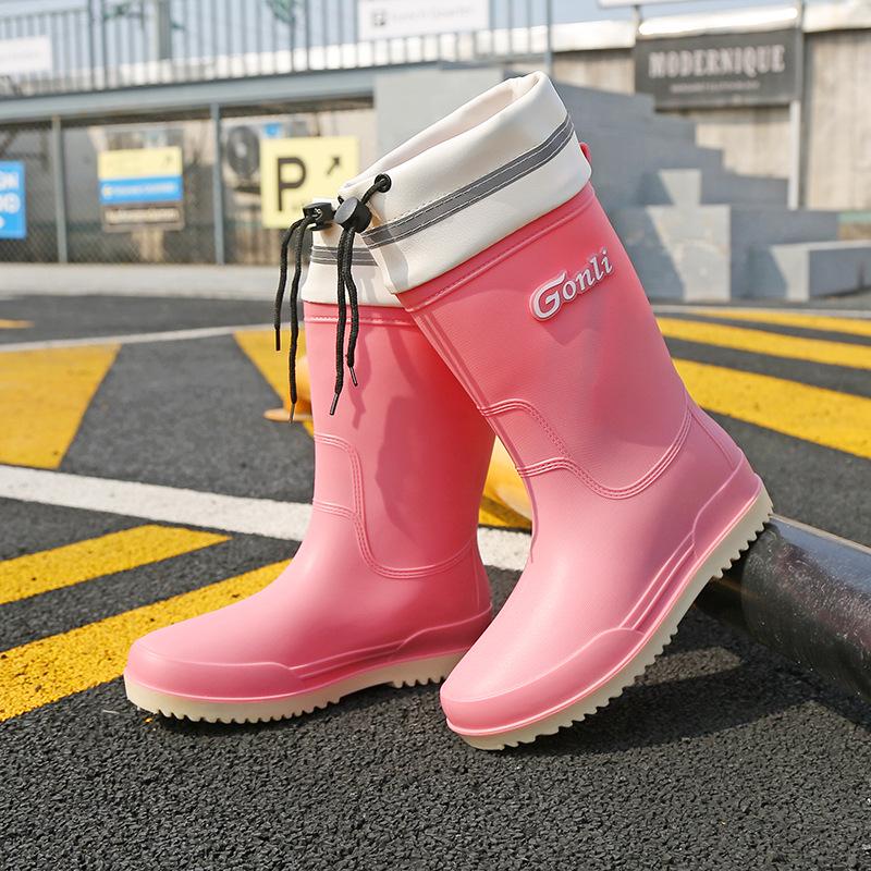 Женские модные водонепроницаемые резиновые сапоги до середины икры, на толстой нескользящей подошве, износостойкие, с плюшевой подкладкой для тепла