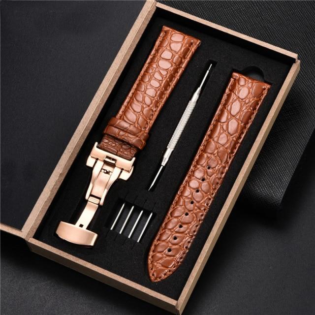 Top Luxury Crocodile Pattern Watchband Leather Straps 18mm 20mm 22mm 24mm With Stainless Steel Automatic Clasp Wristwatch Band
