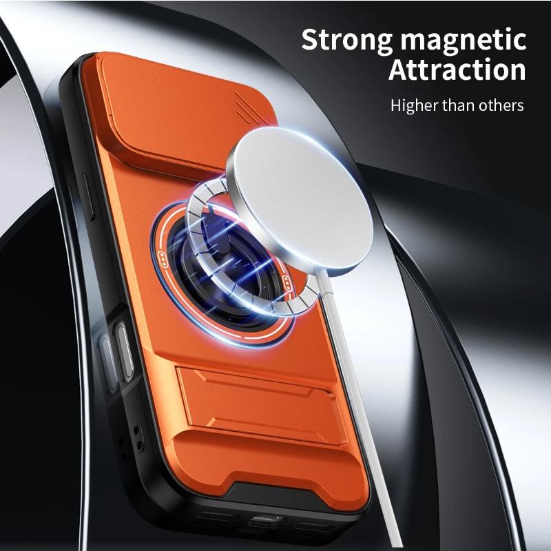 Новый чехол для For Iphone17 Pro Max 16 Pro Max 1 14 13 Защита камеры со сдвижной крышкой Вертикальная подставка Ударопрочная задняя крышка Магнитный чехол для телефона