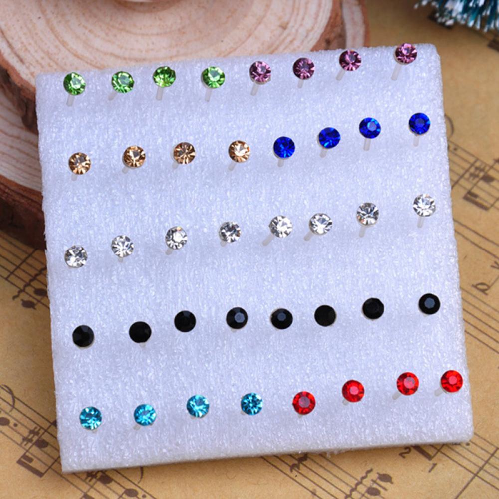 20 Pairs/40 Pcs Pin Crystal Earring Clear Colorful Crystal Ear Studs Rhinestone Jewelry