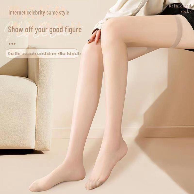 Ультратонкие чулки выше колена из армированного шелка: Женские носки-консилеры телесного цвета с защитой от зацепов.
