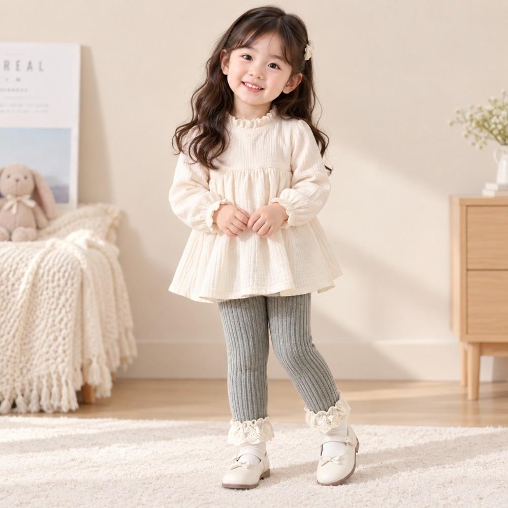 Fleece Lined Warm Leggings Lace Trim Tights Pantyhose Seamless Footless Tights Autumn Winter