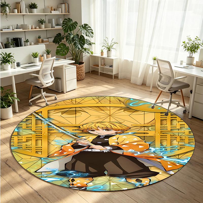 Demon Slayer Printed Round Crystal Velvet Rug Soft Non Slip Floor Carpet For Bedroom Holiday Gift