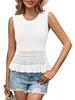 Women's Boho Crochet Crop Tank Top Sleeveless Crew Neck Ruffle Knit Sweater Vest
