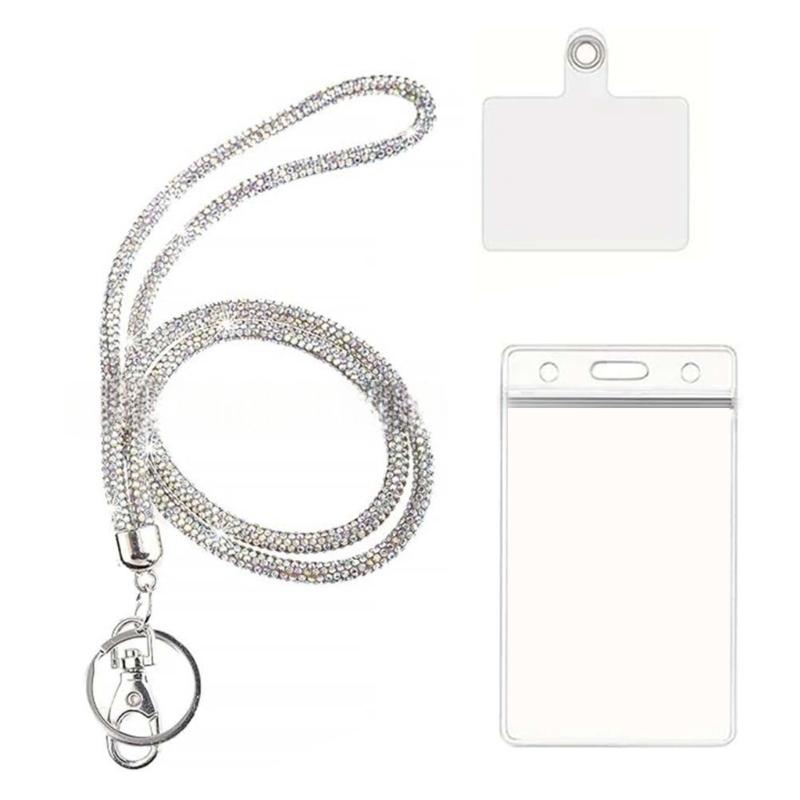 Lanyard for Badge Holder Keychain with Card Holder Water Resistant Card Badge Holder Rhinestones Lanyard Necklace Set
