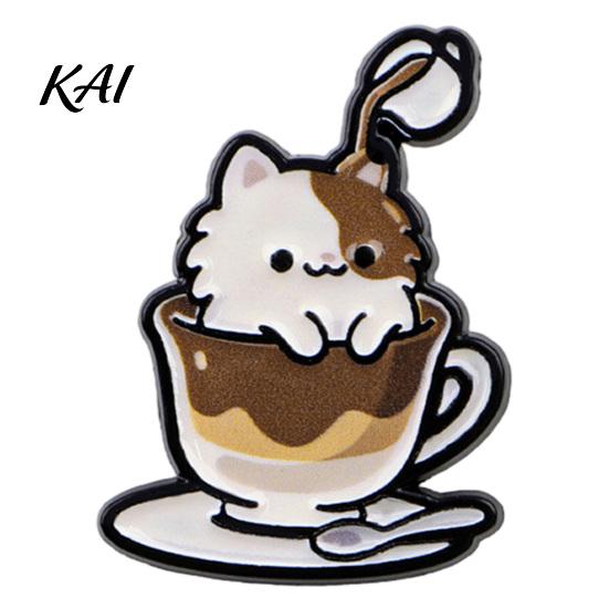 Zinc Alloy Brooch Cartoon Coffee Cup Cat Brooch, Kitten Enamle Lapel Pin, Animal Daily Outfit Theme Badge, Clothing Accessories for Lovers Jackets