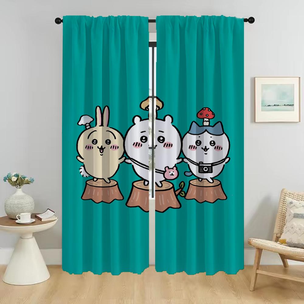 Curtains for Living Room Curtain Chiikawaes Home Interior Curtains 2 Pieces Halloween Decoration Shades Tulle for Bedroom Camera