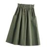 Женская повседневная юбка, эластичная юбка трапециевидной формы с высокой талией и большим подолом, однотонная юбка-миди с декоративными карманами и пуговицами
