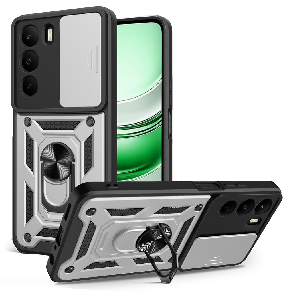 Для Realme C71 4G Чехол с выдвижной крышкой для камеры PC+TPU Подставка Чехол для телефона